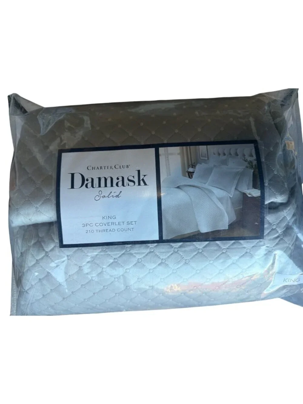 NWT Charter Club Quilted Cotton 3-Pc. Coverlet Set Parchment Size King